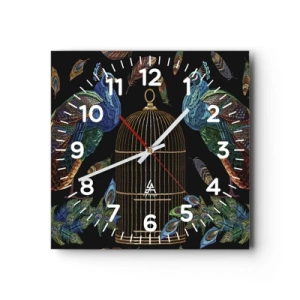 Reloj de pared - Reloj de vidrio - Con plumajes reales - 40x40 cm