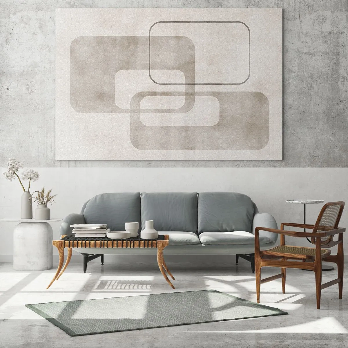 Cuadro sobre vidrio - Impresiones sobre Vidrio - Rectángulos minimalistas beige sobre un fondo claro - 100x70cm - Fuga geométrica - Decoración de pared moderna para salón y dormitorio ARTTOR