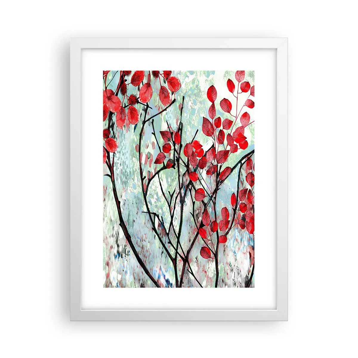 Póster en marco blanco - Un árbol en escarlata - 30x40 cm