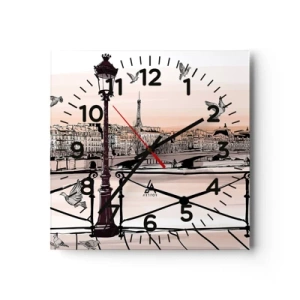 Reloj de pared - Reloj de vidrio - Sobre los tejados de París - 30x30 cm