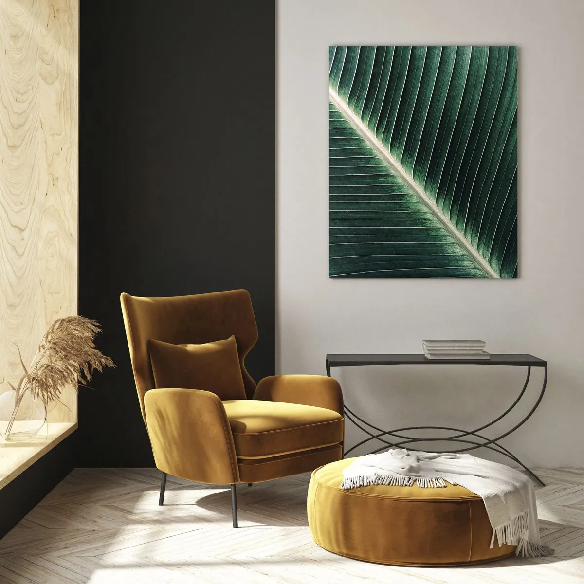 Cuadro sobre vidrio - Impresiones sobre Vidrio - Primer plano de la estructura de una hoja verde. - 70x100cm - El ritmo de la naturaleza - Decoración de pared moderna para salón y dormitorio ARTTOR
