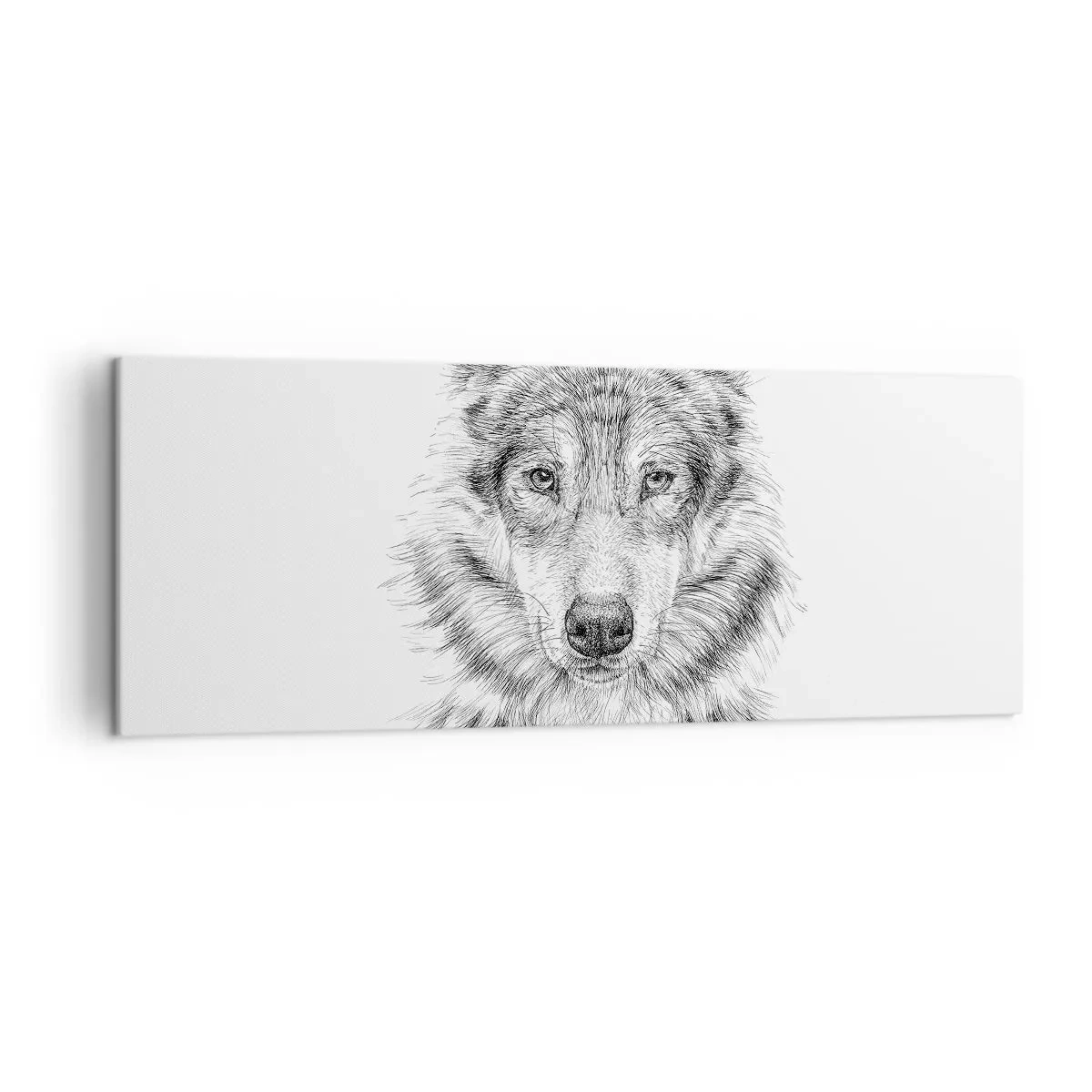 Cuadro sobre lienzo - Impresión de Imagen - Boceto de una cabeza de lobo en estilo monocromático sobre fondo blanco. - 140x50cm - Un líder nato - Decoración de pared moderna para salón y dormitorio ARTTOR