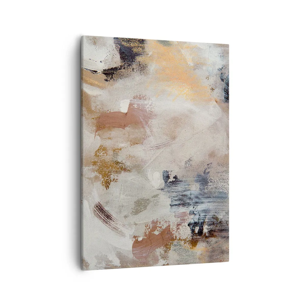 Cuadro sobre lienzo - Impresión de Imagen - Manchas abstractas en tonos apagados de beige y dorado. - 50x70cm - Abstracción brumosa - Decoración de pared moderna para salón y dormitorio ARTTOR
