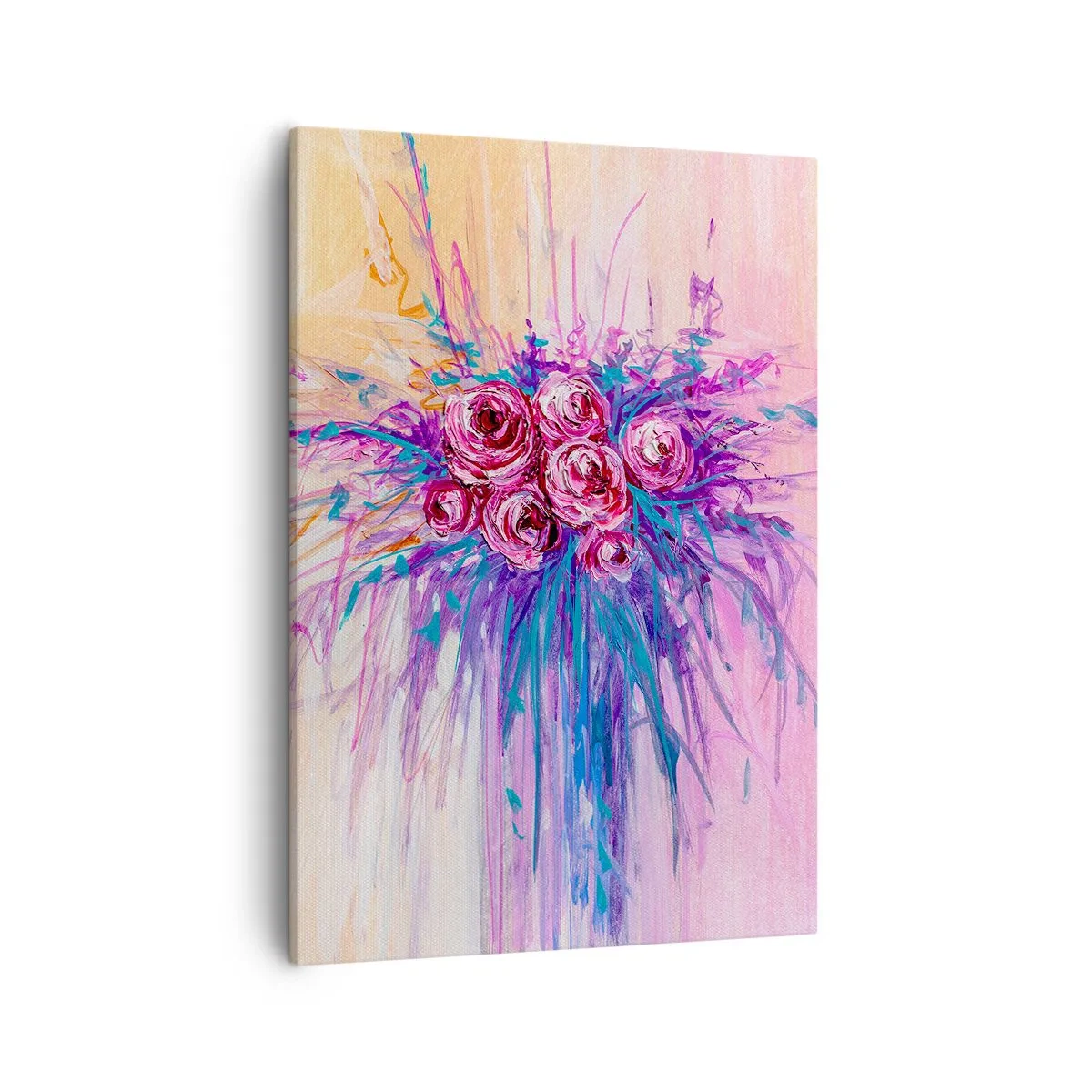 Cuadro sobre lienzo - Impresión de Imagen - Un ramo de rosas en colores pastel. - 50x70cm - Fuente de rosas - Decoración de pared moderna para salón y dormitorio ARTTOR