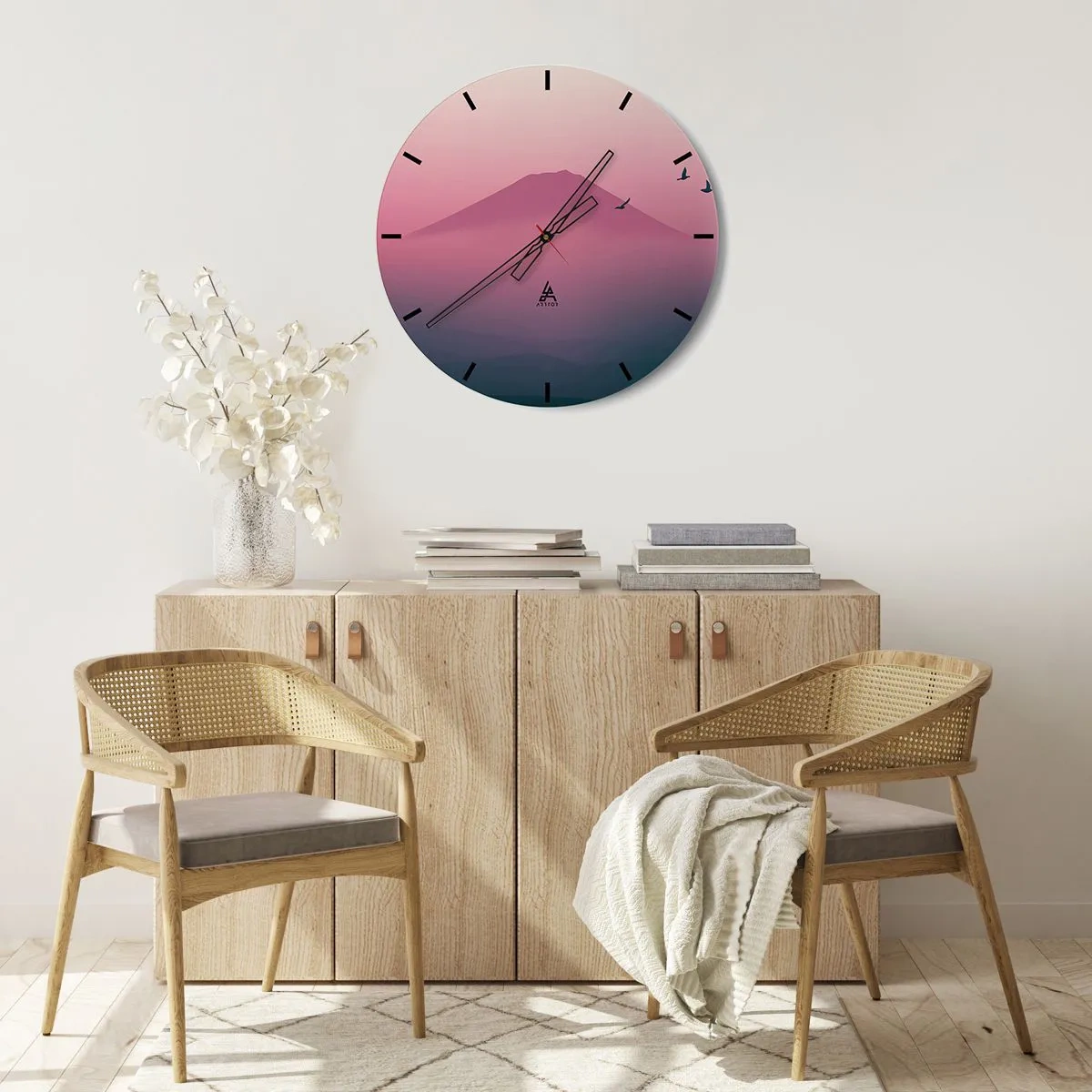 Reloj de pared - Reloj de vidrio - Sobre las nubes - 40x40 cm