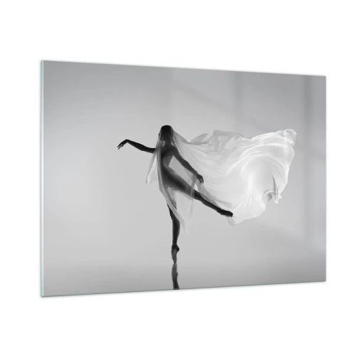 Cuadro sobre vidrio - Impresiones sobre Vidrio - Silueta de una bailarina con un velo flotante en movimiento. - 100x70cm - Ligereza y gracia - Decoración de pared moderna para salón y dormitorio ARTTOR