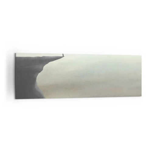 Cuadro sobre lienzo - Impresión de Imagen - Silueta de una figura en el borde de un acantilado en un paisaje brumoso - 160x50cm - Hacia arriba, ¡por supuesto! - Decoración de pared moderna para salón y dormitorio ARTTOR