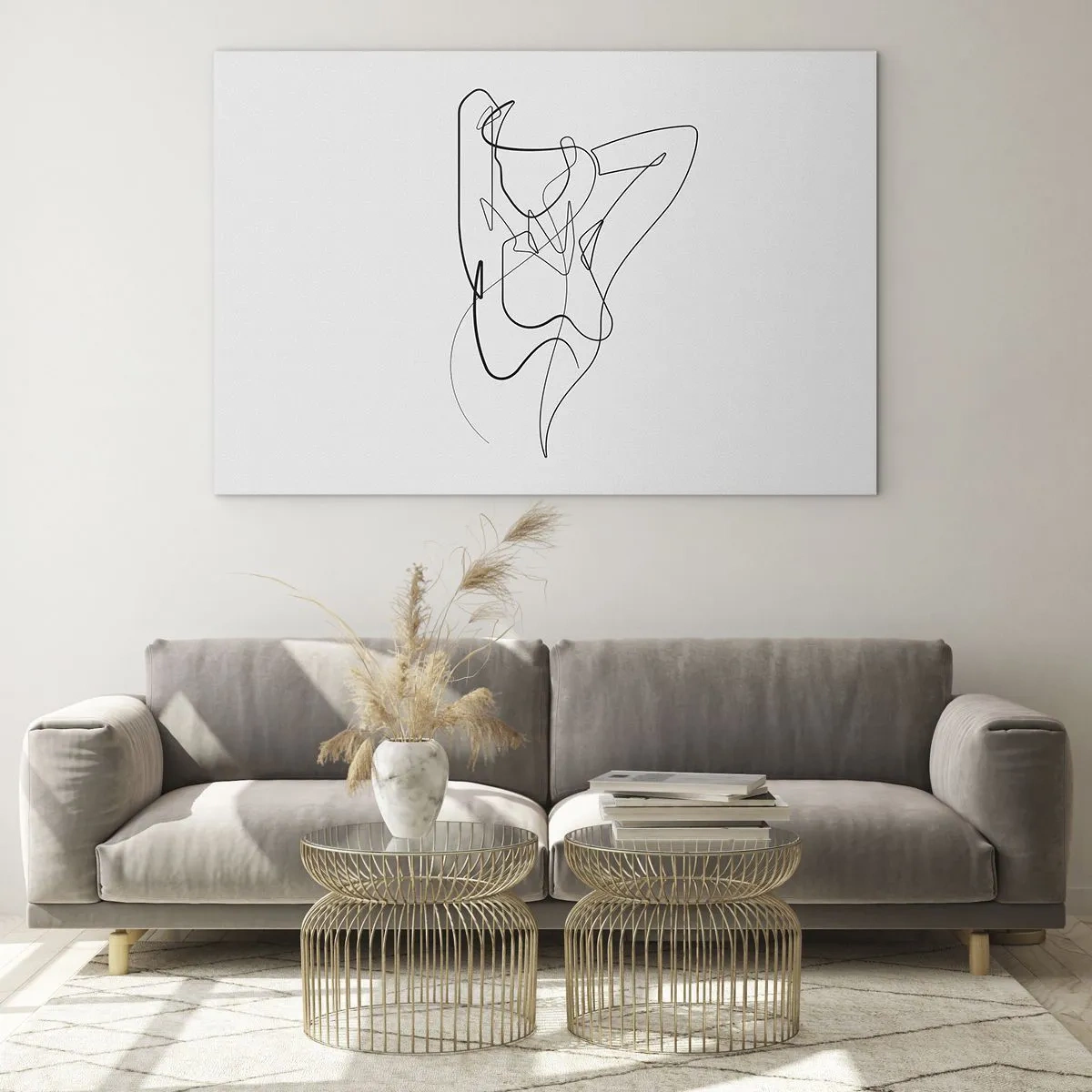 Cuadro sobre vidrio - Impresiones sobre Vidrio - Una silueta femenina dibujada con una sola línea sobre un fondo blanco. - 100x70cm - Realmente, tal y como eres - Decoración de pared moderna para salón y dormitorio ARTTOR