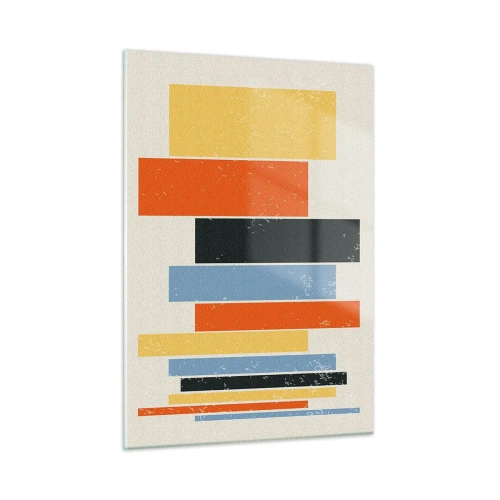 Cuadro sobre vidrio - Impresiones sobre Vidrio - Rayas geométricas en una composición rítmica sobre un fondo claro. - 50x70cm - Barras multicolor - Decoración de pared moderna para salón y dormitorio ARTTOR