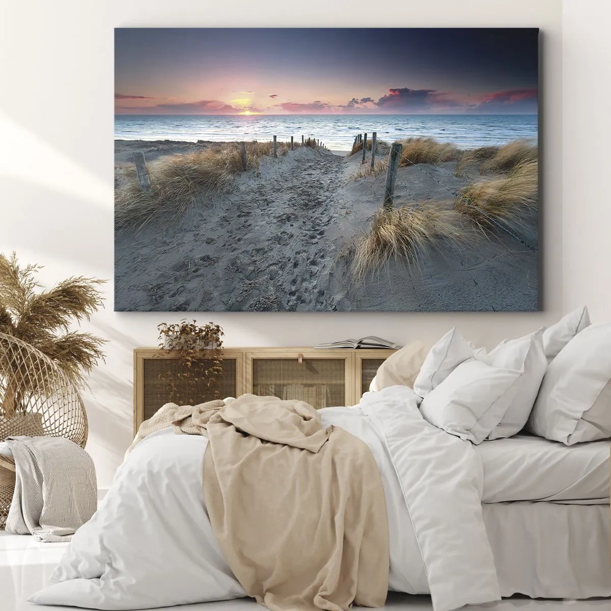 Cuadro sobre lienzo - Impresión de Imagen - Camino que conduce a la playa al atardecer - 70x50cm - Se derramó un arco iris de luminosidad.... - Decoración de pared moderna para salón y dormitorio ARTTOR