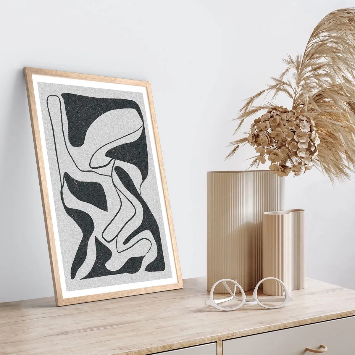 Póster en marco roble claro - Juego abstracto en un laberinto - 70x100 cm