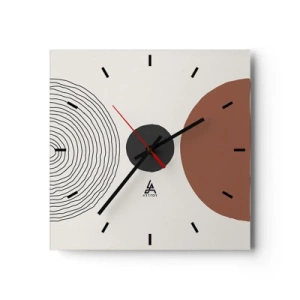 Reloj de pared - Reloj de vidrio - Figuras geométricas abstractas en colores cálidos. - 30x30cm - En el centro de la atención - Decoración de pared moderna para salón y dormitorio ARTTOR