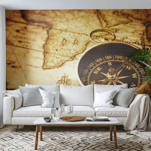 Fotomural personalizado Premium Sand - ¿Este u Oeste? - Viajes, Mapas del mundo, Brújula