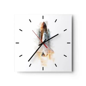 Reloj de pared - Reloj de vidrio - Una interpretación artística en acuarela de un transbordador espacial despegando. - 30x30cm - El comienzo de la exploración - Decoración de pared moderna para salón y dormitorio ARTTOR