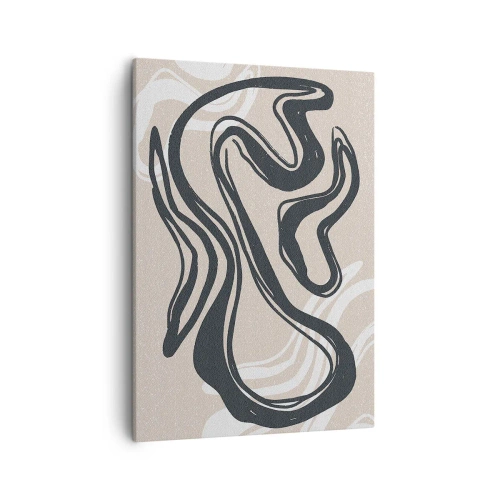 Cuadro sobre lienzo - Impresión de Imagen - Líneas abstractas en tonos oscuros sobre un fondo beige. - 50x70cm - Expresión multiplicada - Decoración de pared moderna para salón y dormitorio ARTTOR