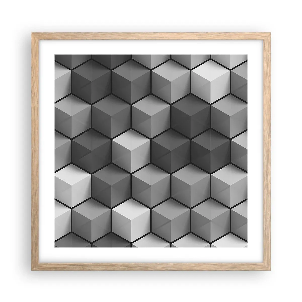 Póster en marco roble claro - Rompecabezas cubista - 50x50 cm