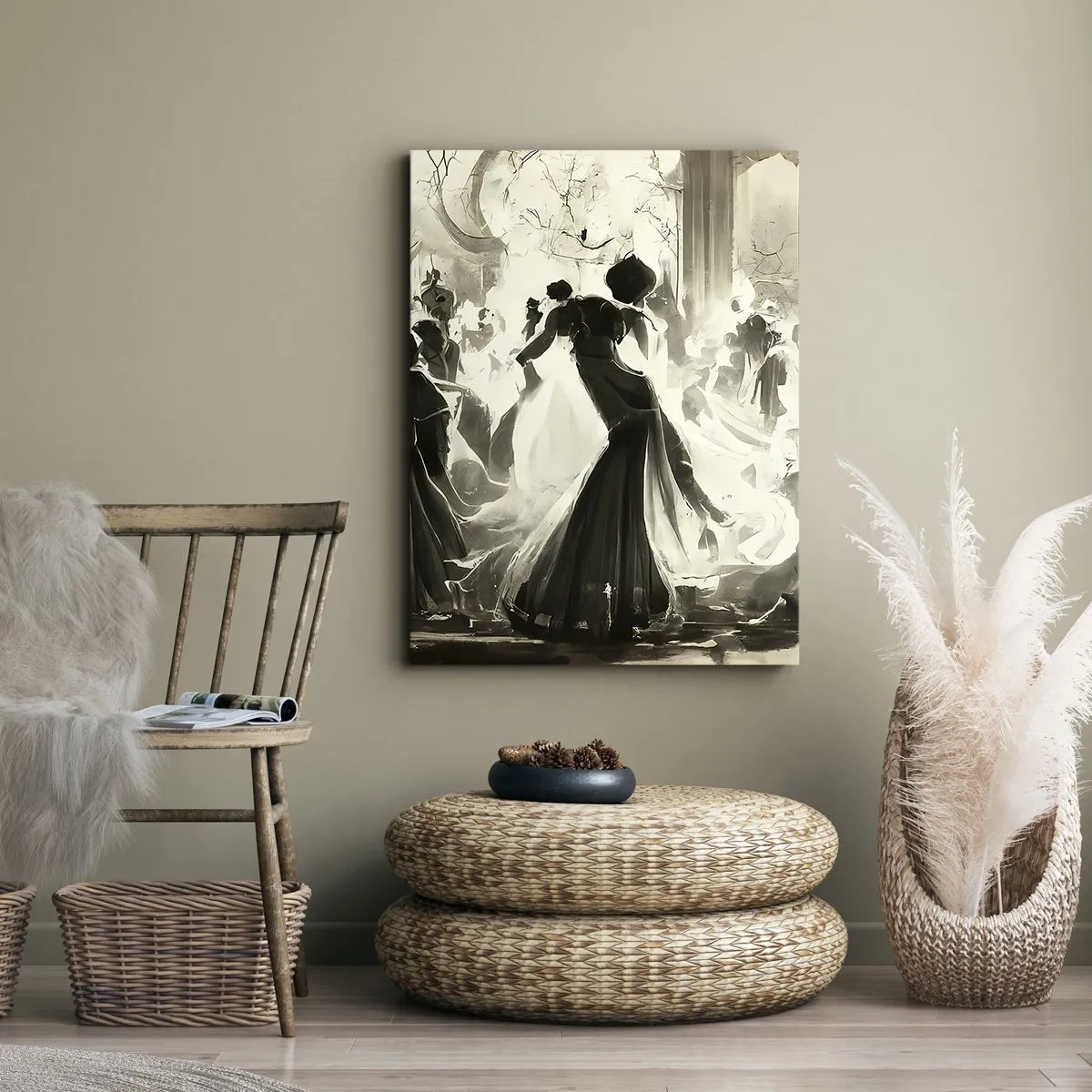 Cuadro sobre lienzo - Impresión de Imagen - Balón de estilo retro en blanco y negro. - 50x70cm - Gran mascarada - Decoración de pared moderna para salón y dormitorio ARTTOR