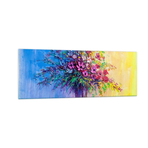 Cuadro sobre vidrio - Impresiones sobre Vidrio - Un colorido ramo de flores en un jarrón sobre un fondo degradado. - 140x50cm - El regalo de un prado de verano - Decoración de pared moderna para salón y dormitorio ARTTOR