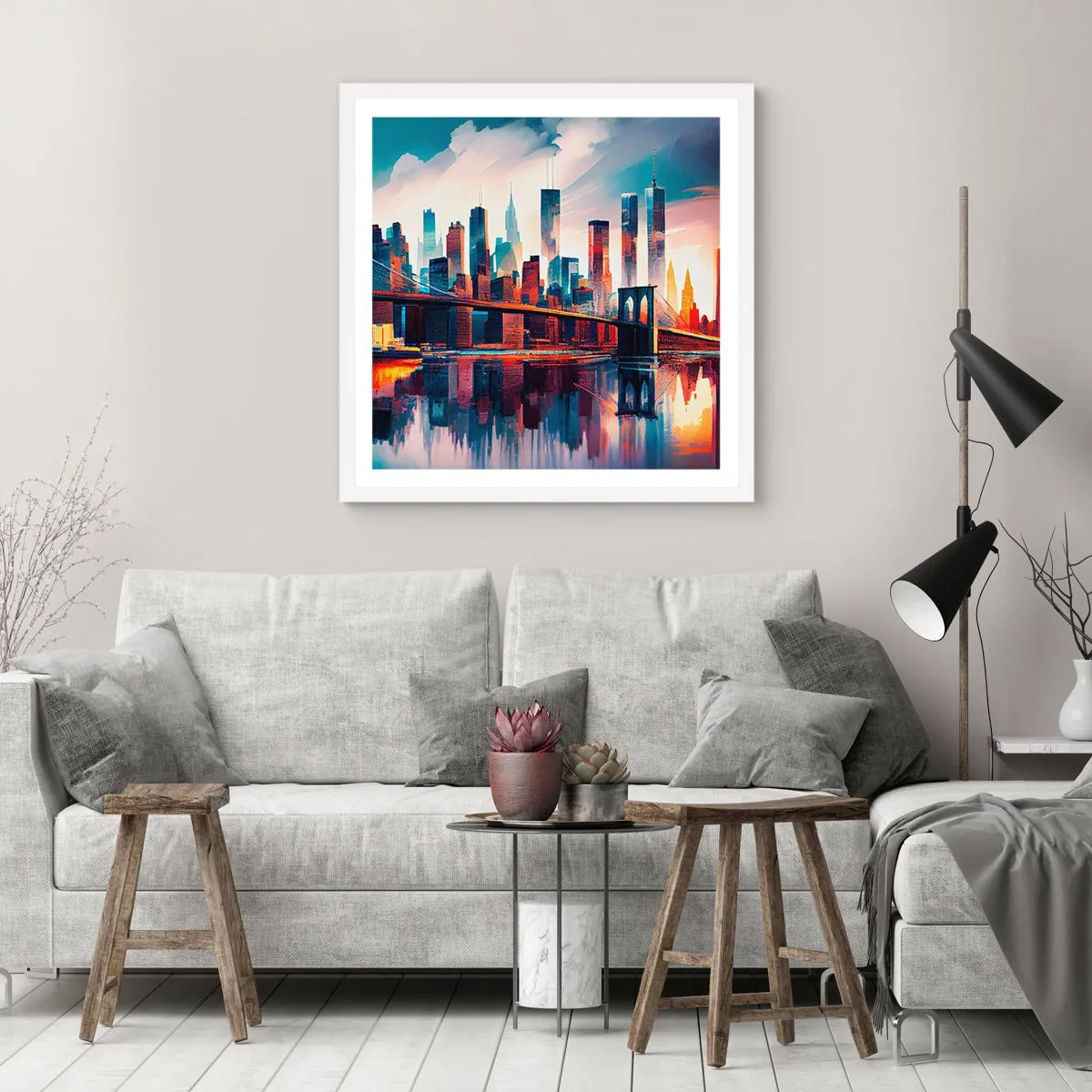 Póster en marco blanco - Nueva York siempre luce - 50x50 cm