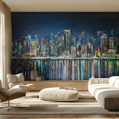 Fotomural personalizado Premium Sand - Una cascada de luces - Ciudad, Arquitectura, Río
