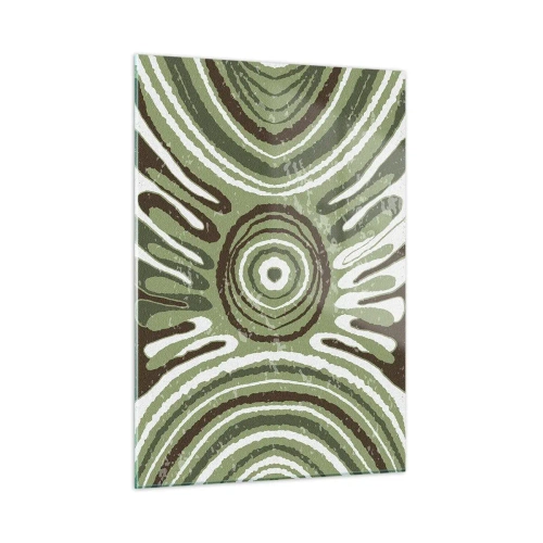 Cuadro sobre vidrio - Impresiones sobre Vidrio - Círculos concéntricos verdes y líneas abstractas - 50x70cm - Explosión de emociones - Decoración de pared moderna para salón y dormitorio ARTTOR