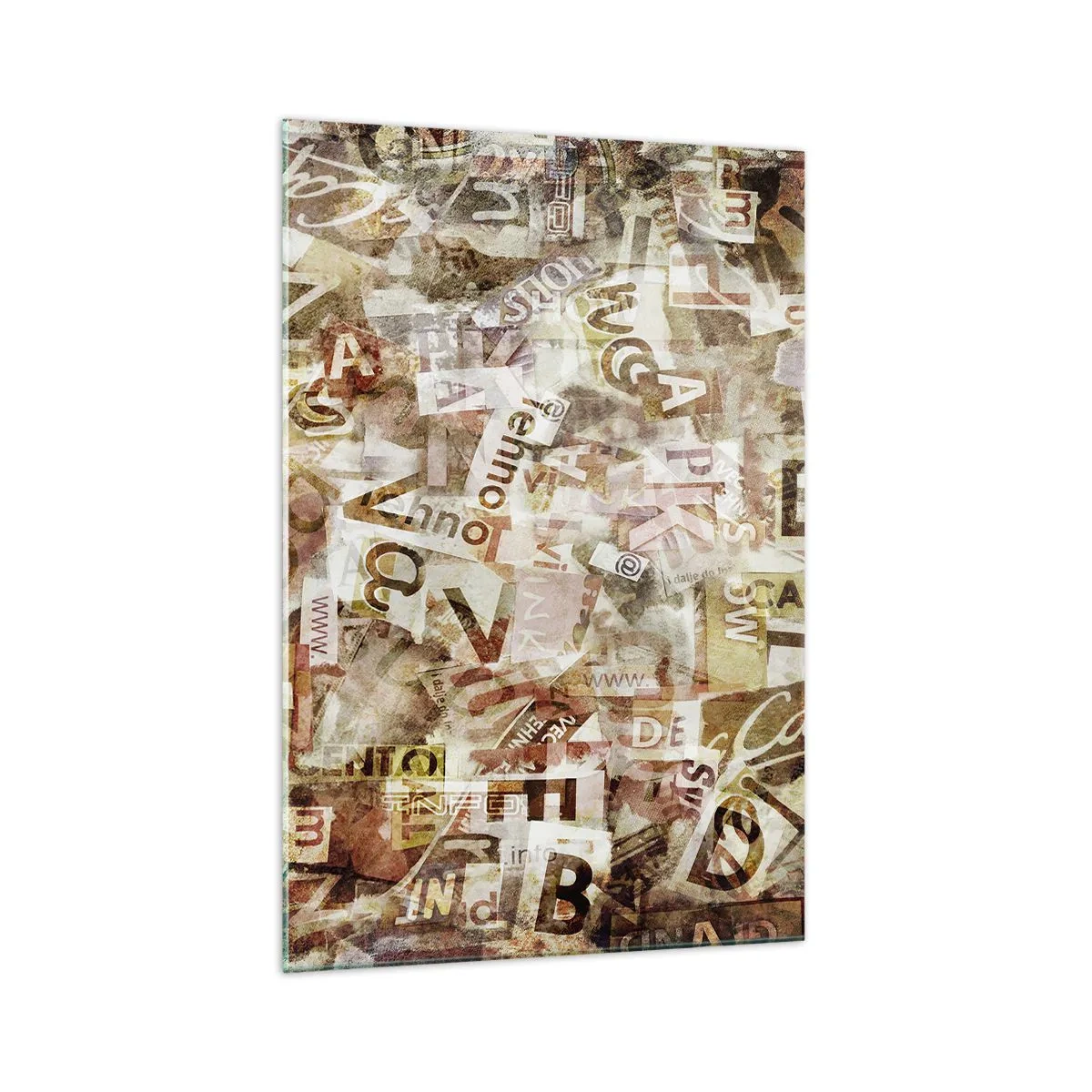 Cuadro sobre vidrio - Impresiones sobre Vidrio - Composición abstracta con letras y fragmentos de texto. - 70x100cm - Unificando el lenguaje - Decoración de pared moderna para salón y dormitorio ARTTOR