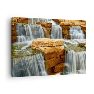 Cuadro sobre lienzo - Impresión de Imagen - Una cascada que fluye por escalones de piedra. - 70x50cm - Escalera al cielo - Decoración de pared moderna para salón y dormitorio ARTTOR