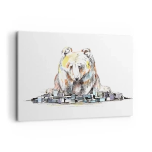 Cuadro sobre lienzo - Impresión de Imagen - Ilustración de un oso con detalles coloridos y bloques. - 100x70cm - ¿Cómo podéis vivir así? - Decoración de pared moderna para salón y dormitorio ARTTOR