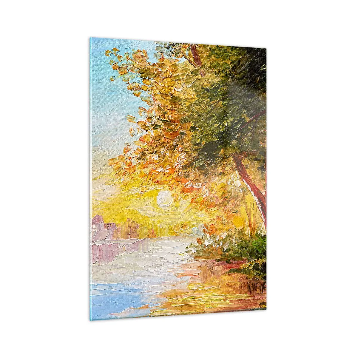 Cuadro sobre vidrio - Impresiones sobre Vidrio - Lago con árboles al atardecer - 50x70cm - Ensueño - Decoración de pared moderna para salón y dormitorio ARTTOR