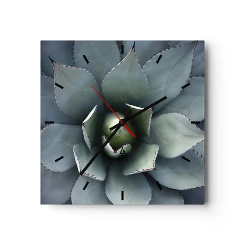 Reloj de pared - Reloj de vidrio - Primer plano de una roseta de agave en delicados tonos verdes. - 30x30cm - Perfección natural - Decoración de pared moderna para salón y dormitorio ARTTOR