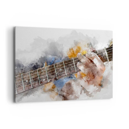 Cuadro sobre lienzo - Impresión de Imagen - Imagen abstracta de una mano tocando la guitarra. - 100x70cm - Poesía entre las cuerdas - Decoración de pared moderna para salón y dormitorio ARTTOR