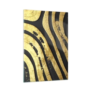 Cuadro sobre vidrio - Impresiones sobre Vidrio - Ondas abstractas doradas sobre un fondo negro - 80x120cm - Todo fluye - Decoración de pared moderna para salón y dormitorio ARTTOR