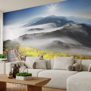 Fotomural Premium Sand - Tejido de resplandor y niebla - Paisaje, Montañas, parque Nacional - 400x280 cm