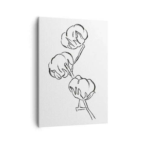 Cuadro sobre lienzo - Impresión de Imagen - Un delicado contorno de una rama de algodón sobre un fondo blanco. - 50x70cm - Plumón de algodón - Decoración de pared moderna para salón y dormitorio ARTTOR