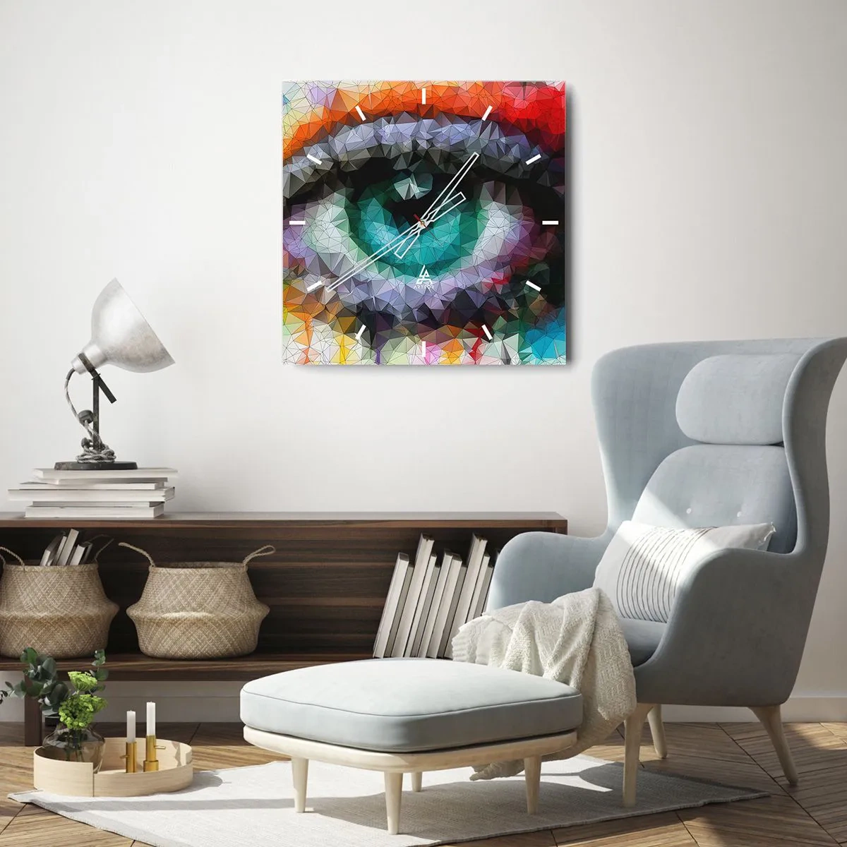 Reloj de pared - Reloj de vidrio - Look geométrico con ojo verde - 30x30cm - El brillo cristalino de los ojos - Decoración de pared moderna para salón y dormitorio ARTTOR