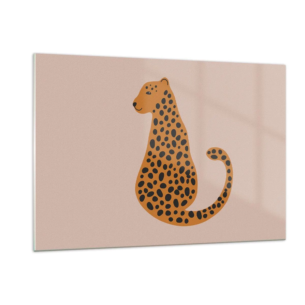 Cuadro sobre vidrio - Impresiones sobre Vidrio - Ilustración de una pantera con manchas negras sobre un fondo beige - 120x80cm - El estampado de leopardo está de moda - Decoración de pared moderna para salón y dormitorio ARTTOR