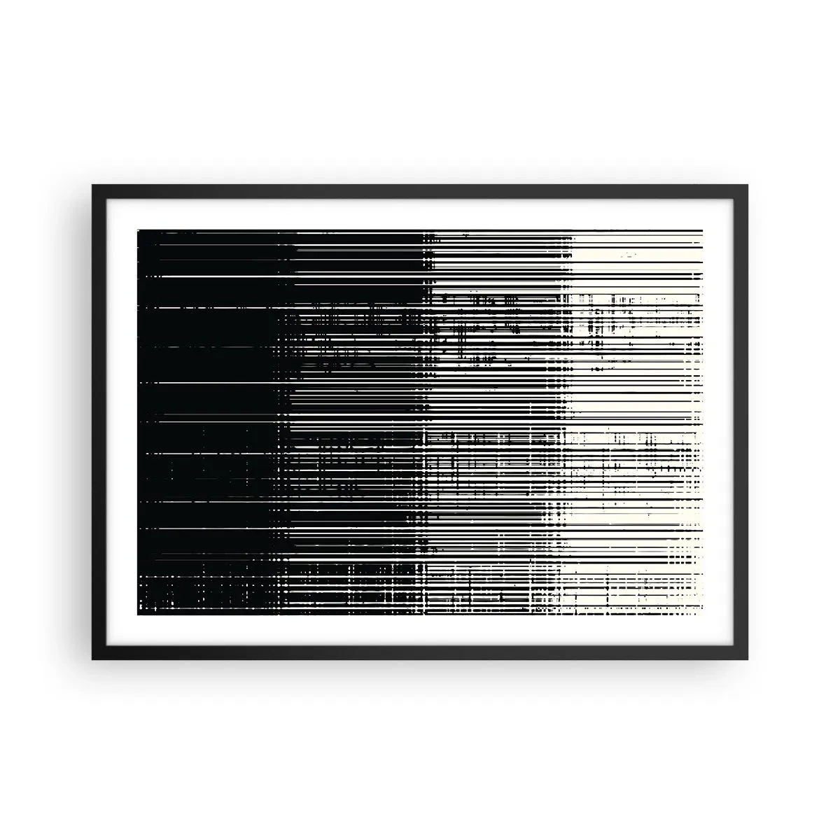Póster en marco negro - Composición abstracta de líneas en blanco y negro contrastantes. - 70x50cm - Ondas y vibraciones - Decoración de pared moderna para salón y dormitorio ARTTOR