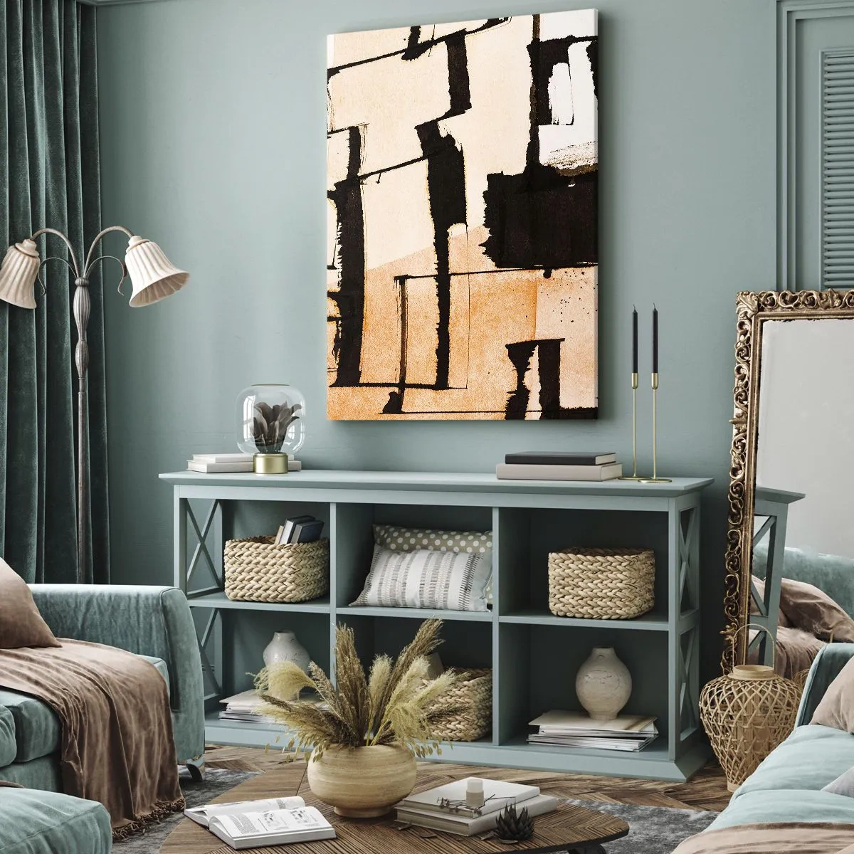 Cuadro sobre lienzo - Impresión de Imagen - Patrones geométricos en tonos marrones y beige. - 50x70cm - Aun así hay orden - Decoración de pared moderna para salón y dormitorio ARTTOR