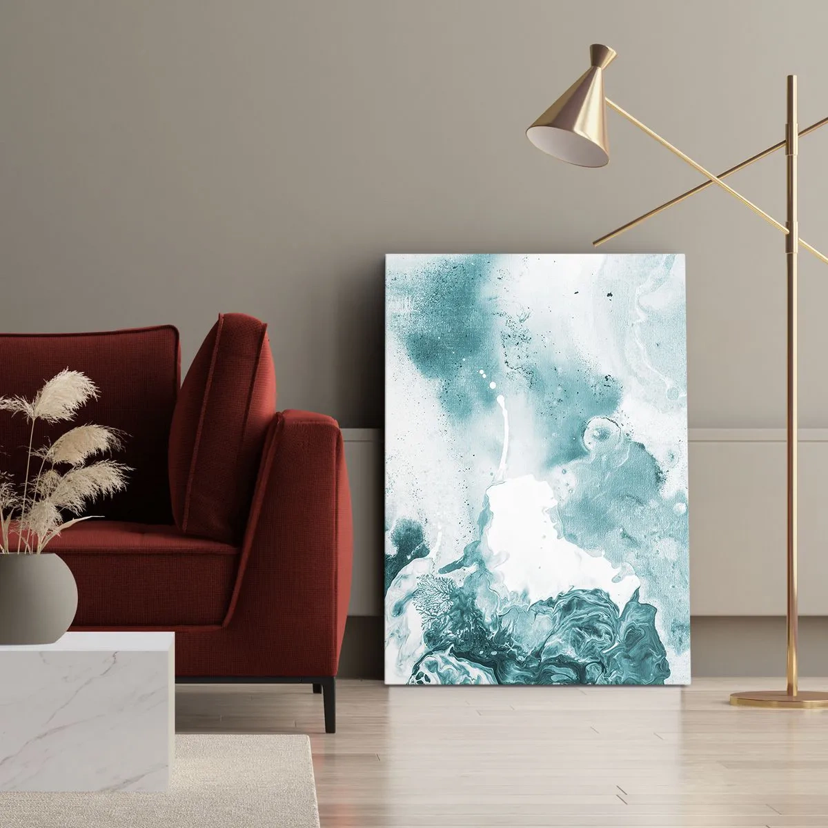 Cuadro sobre lienzo - Impresión de Imagen - Abstracción en tonos azules con delicados acentos de blanco. - 50x70cm - Remansos de azul - Decoración de pared moderna para salón y dormitorio ARTTOR