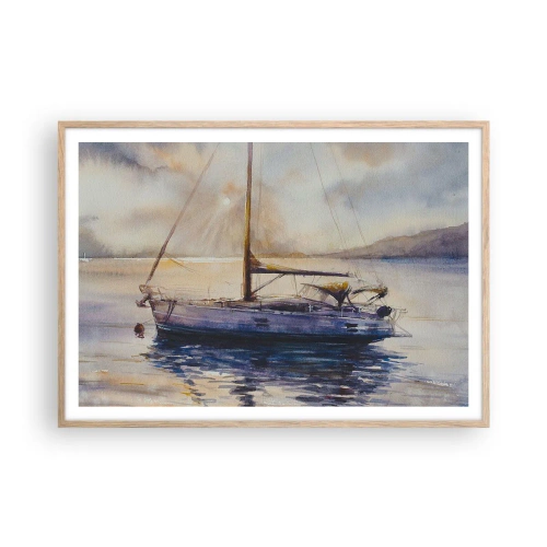 Póster en marco roble claro - Atardecer en la bahía - 100x70 cm