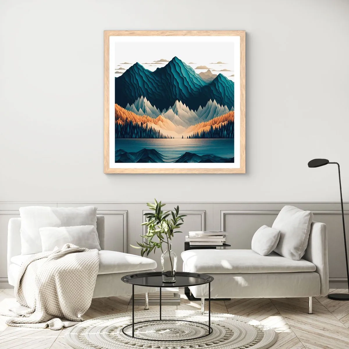 Póster en marco roble claro - Paisaje perfecto de montañas - 50x50 cm