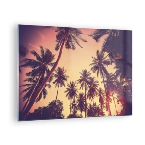 Cuadro sobre vidrio - Impresiones sobre Vidrio - Palmeras bajo los rayos del sol poniente - 70x50cm - Variante tropical - Decoración de pared moderna para salón y dormitorio ARTTOR