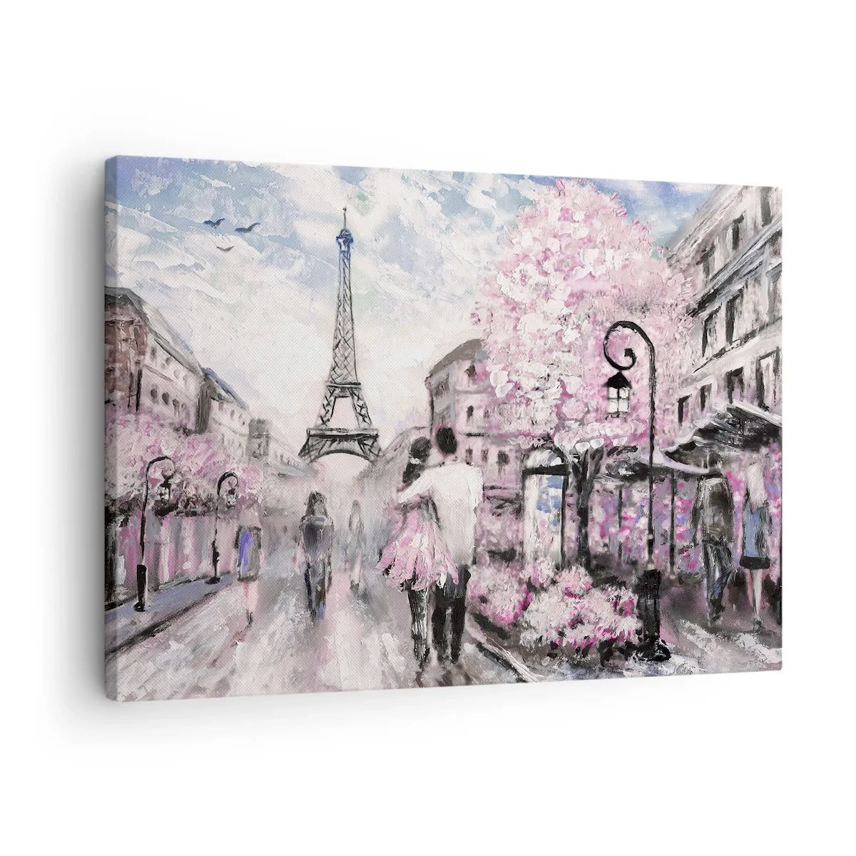Cuadro sobre lienzo - Impresión de Imagen - Un paseo romántico por París junto a la Torre Eiffel - 70x50cm - La ciudad del amor - Decoración de pared moderna para salón y dormitorio ARTTOR