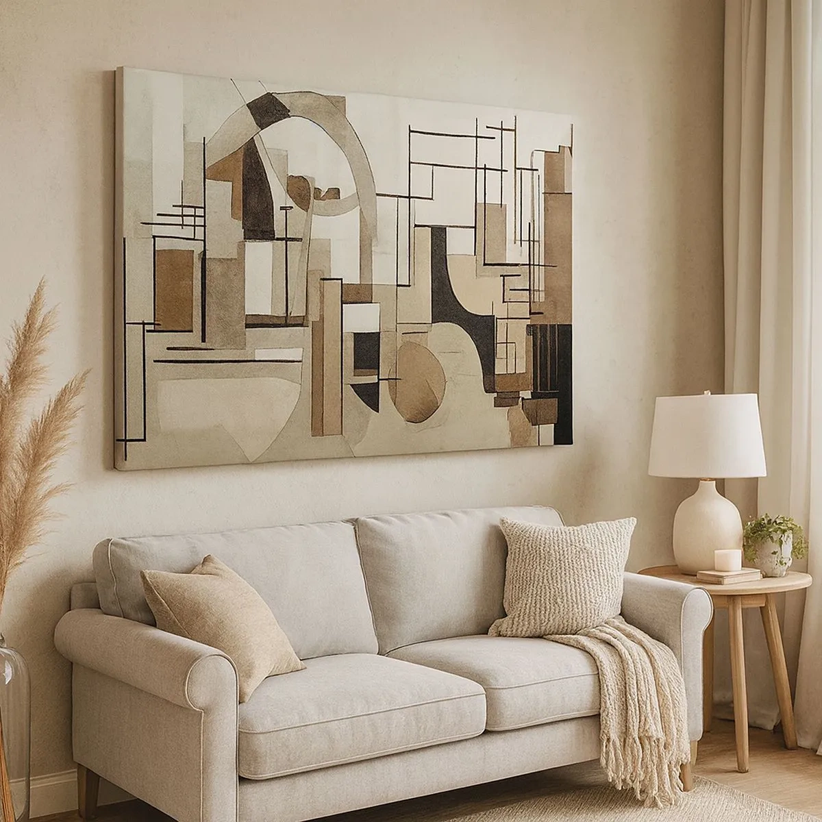Cuadro sobre lienzo - Impresión de Imagen - Abstracción arquitectónica en beige y marrón. - 70x50cm - Paisaje urbano 2.0 - Decoración de pared moderna para salón y dormitorio ARTTOR
