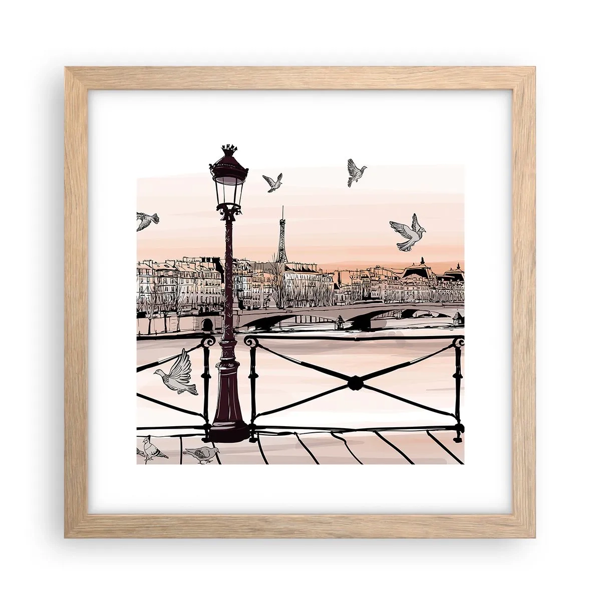 Póster en marco roble claro - Sobre los tejados de París - 30x30 cm