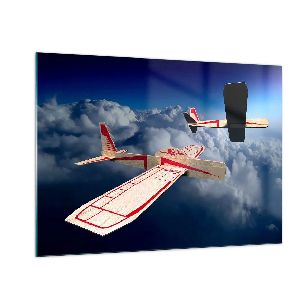 Cuadro sobre vidrio - Impresiones sobre Vidrio - Modelos de aviones planeando en las nubes - 100x70cm - Más alto, más lejos - Decoración de pared moderna para salón y dormitorio ARTTOR