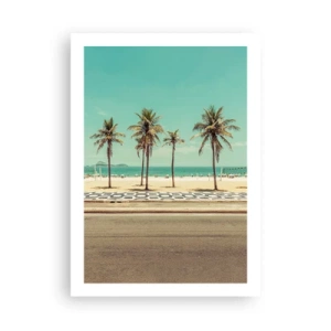 Póster - Una playa con palmeras y cielos azules. - 50x70cm - En la playa - Decoración de pared moderna para salón y dormitorio ARTTOR