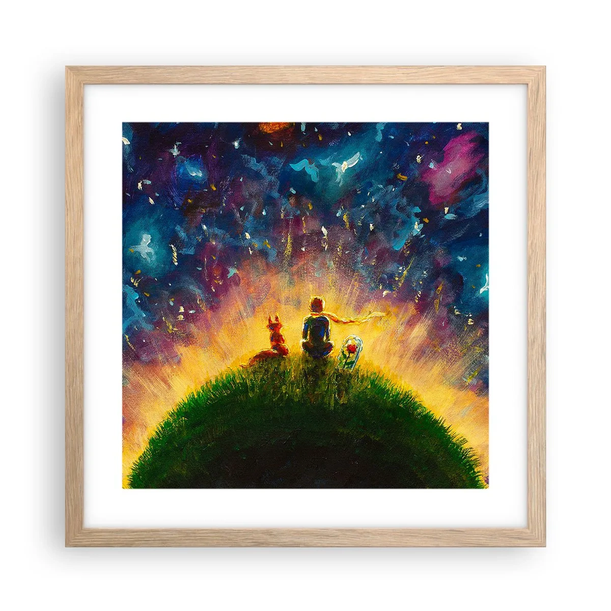 Póster en marco roble claro - Amor y amistad - lo único entero - 40x40 cm