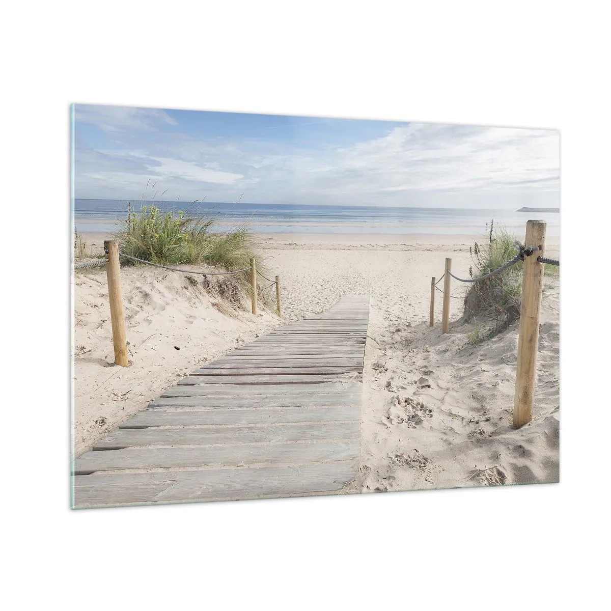 Cuadro sobre vidrio - Impresiones sobre Vidrio - Camino a la playa con vistas al mar - 100x70cm - Hasta el horizonte - Decoración de pared moderna para salón y dormitorio ARTTOR