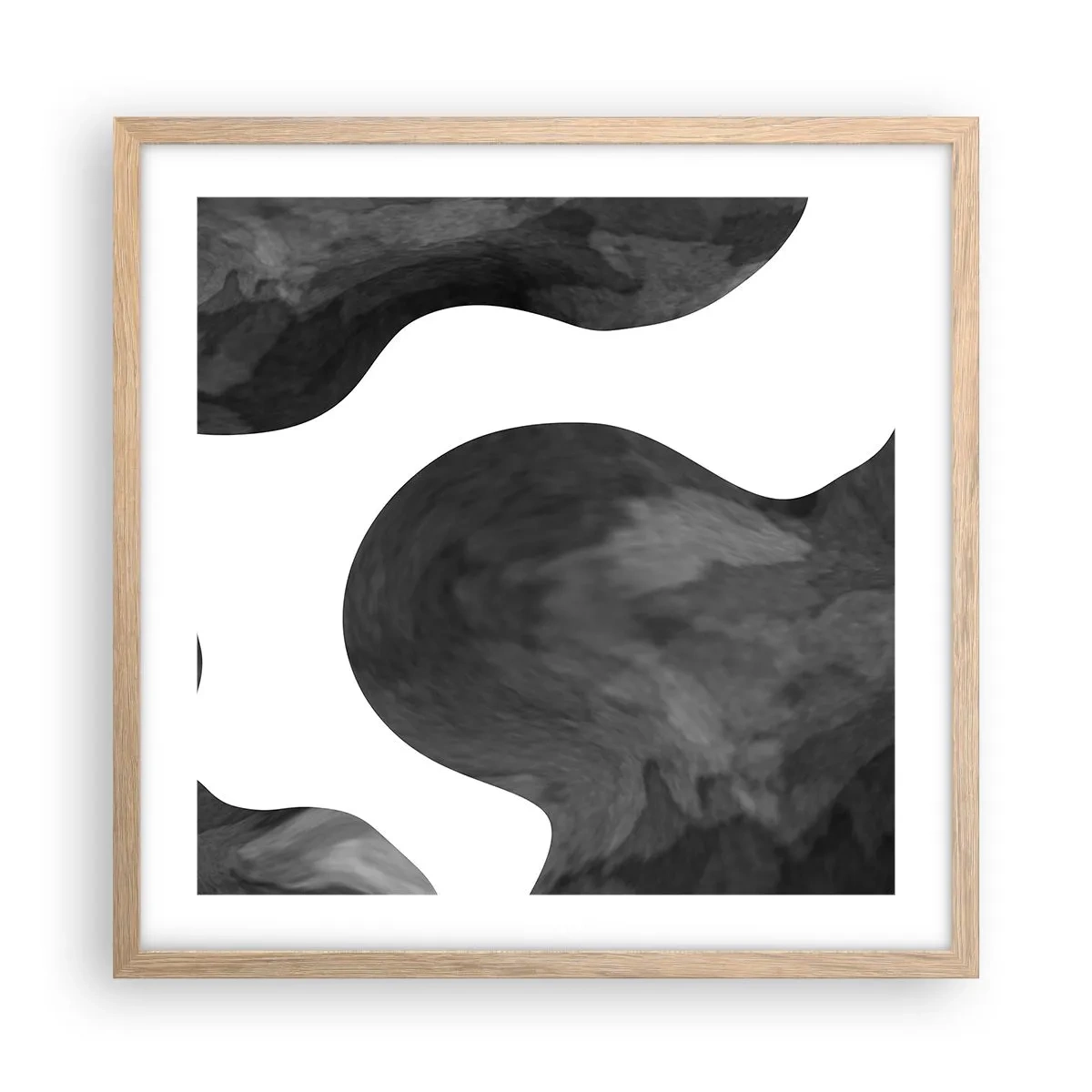 Póster en marco roble claro - El blanco fluye sobre el negro - 50x50 cm